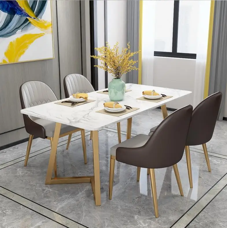 Nordic marble dining table and chair combination home small apartment living room bar table restaurant hotel iron table