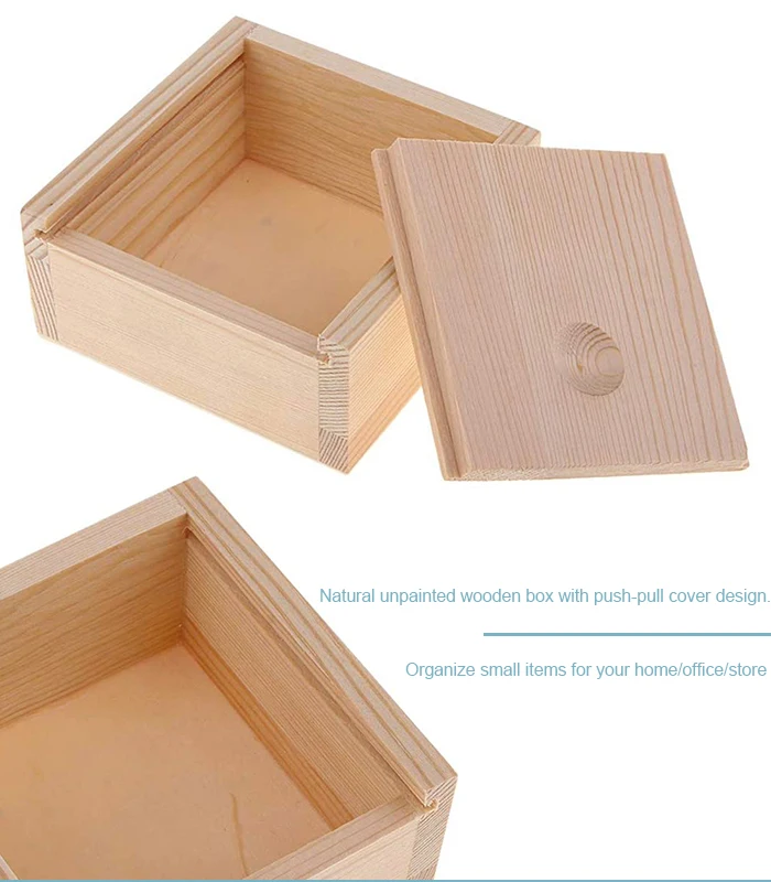 Hot Sale Customized Unfinished Small Plain Wooden Box With Slid Lid