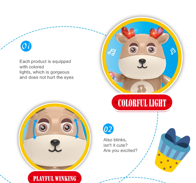 Электронные игрушки с мультяшным оленем танцующие милые животных музыкой и подсветкой для мальчиков