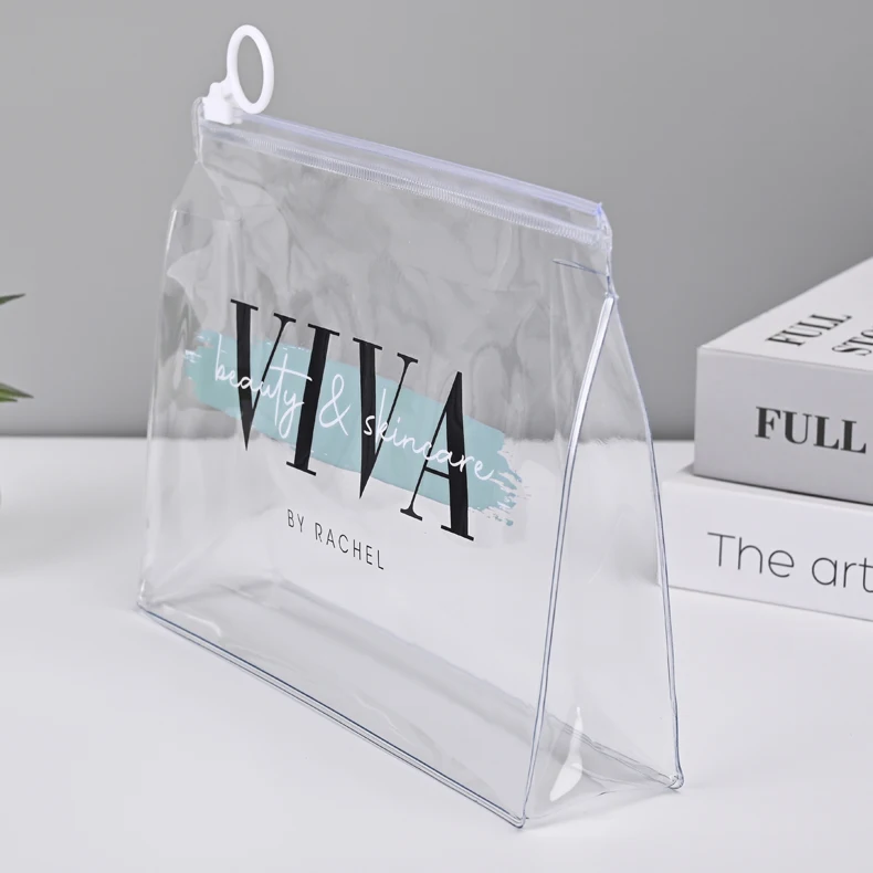 Low MOQ PVC Biodegradable Transparent Cosmetic Makeup Bag for Kids Ladies for Shopping Travel Bathroom Promotional Travel Bag
