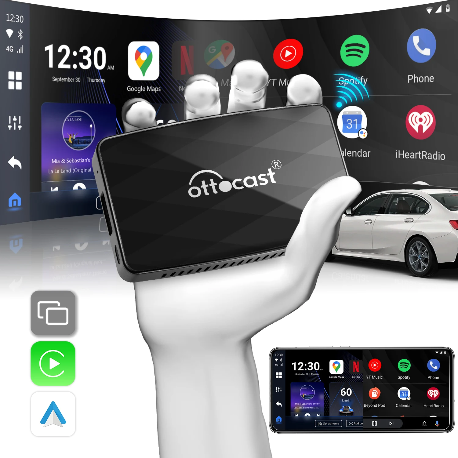 Ottocast MX Mirror Link Smart Multimedia Box Wireless Carplay Box Android Auto Adapter for Car