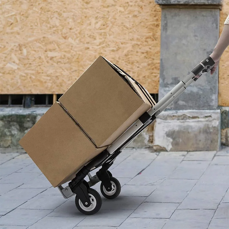 Factory Direct Sales 2-In-1 Portable Small Two Wheel Folding Aluminum Hand Truck Trolley Push Cart With Max Load Capacity