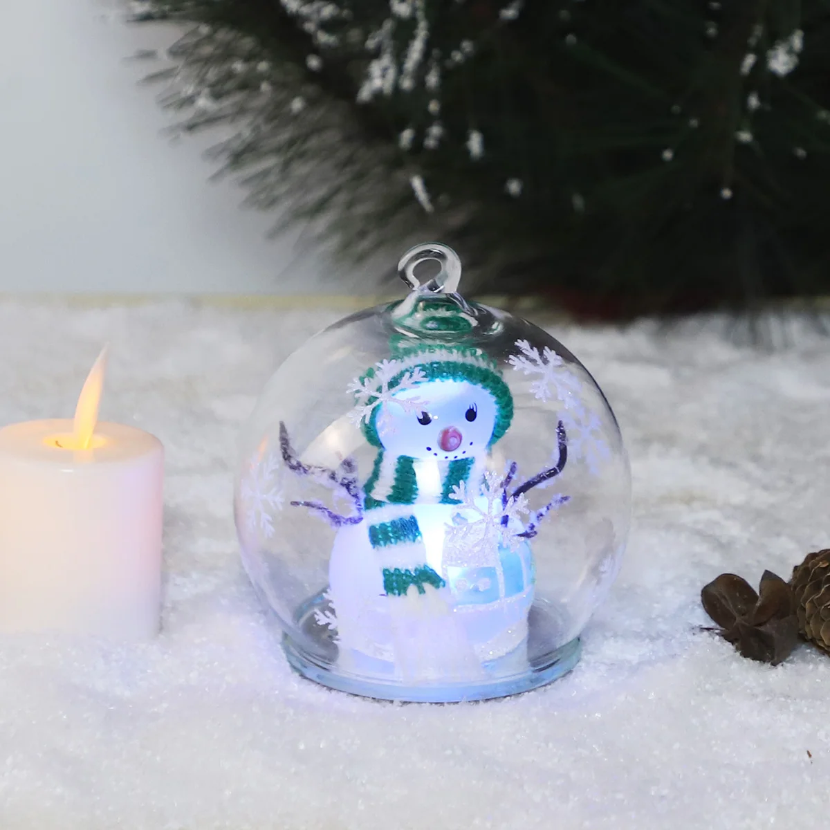 wholesale glass ball with led lights christmas ball hanging bauble decoration blown glass snowmen