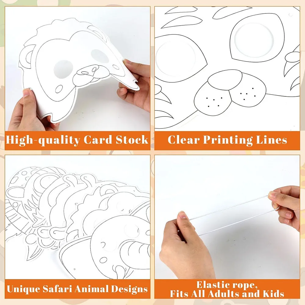 Animal Coloring Masks Color Your Own Paper Art Craft DIY Blank Masquerade Birthday Dress up Party Favors Face Masks Children