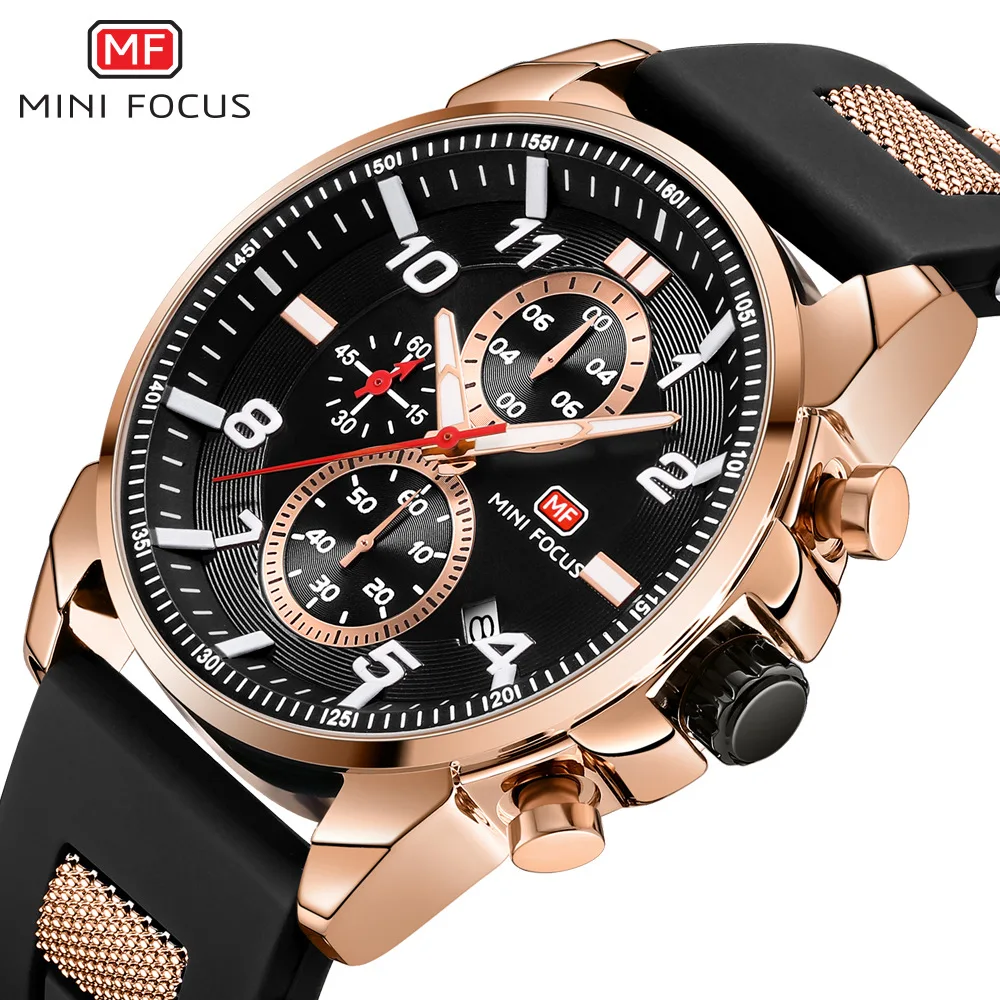 MINI FOCUS Watch 0268 Multifunctional Chronograph Mens Watches Luxury Silicone Strap Man Clock Waterproof Men Wristwatch Reloj