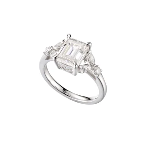 Tapered baguette Cut Engagement Rings Platinum Plated 925 Silver Ring Opal Side Stones Classic Wedding for Women Gift Jewelry