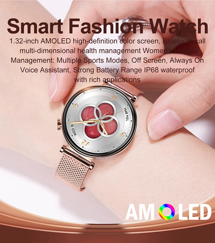 2024 Amoled Touch Screen Lady Round Smart Watch