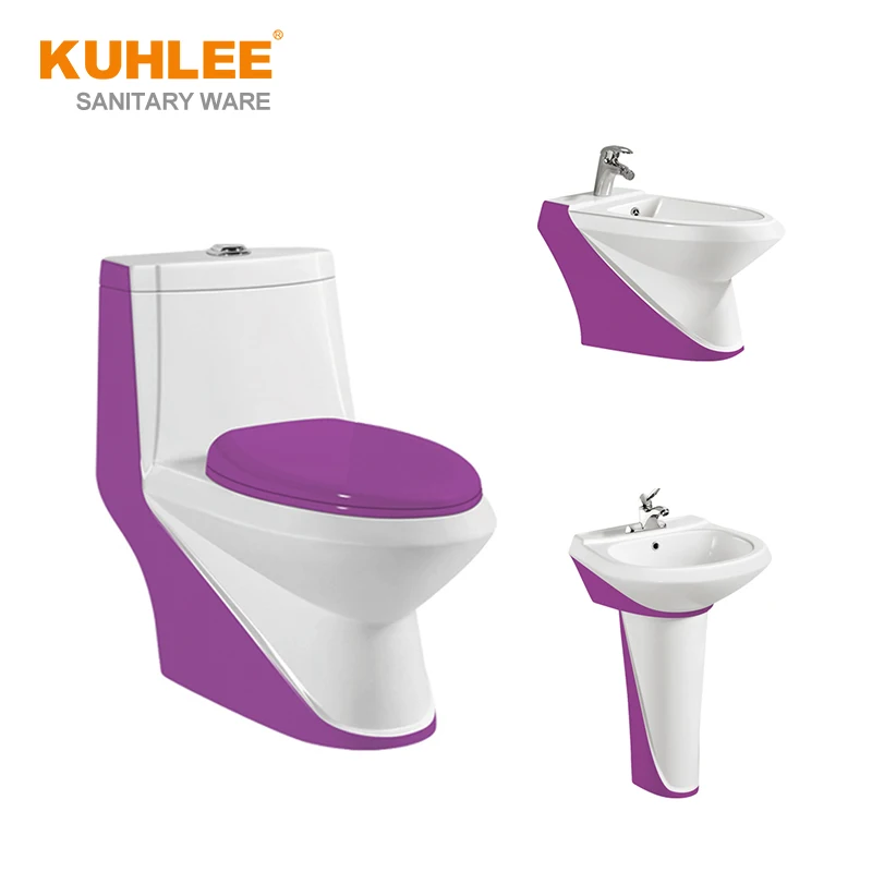 Popular Colorful Design Sanitary Ware Dual Flush Washdown And Siphonic Wc Toilet Suite For Bathroom In Red Purple