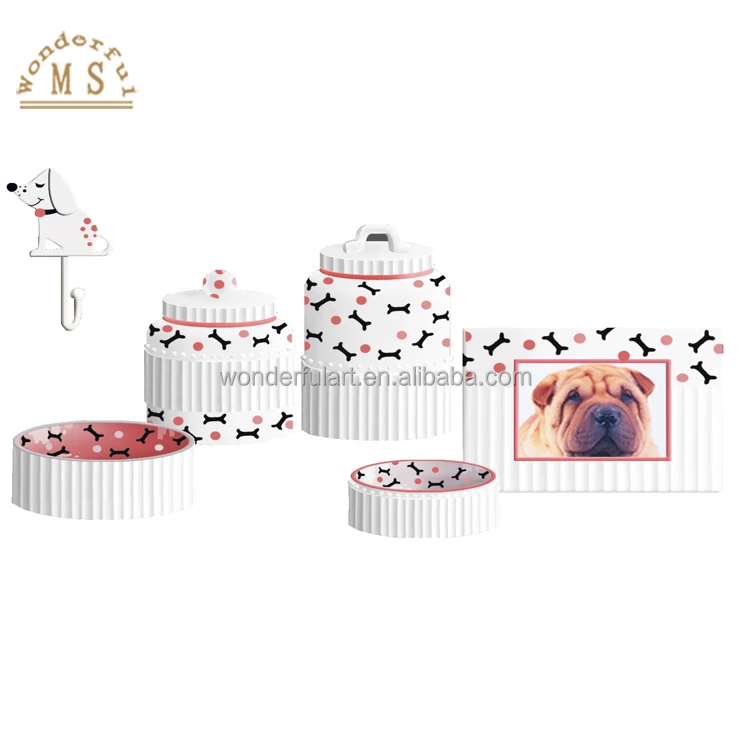 4 Seasons Hot Sale Pet Treat Sets Ceramic Pet product series eco friendly pet bowl food feeder jar storage for cats and dogs