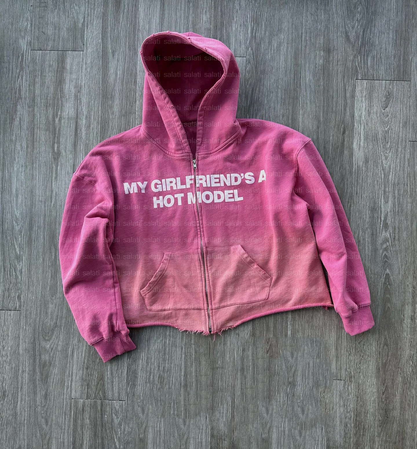 Custom Y2K Distressed Hoddies Jacket 100% Cotton French Terry Screen Print Sun Faded Acid Wash Zip up Unisex Cropped Hoodies Men gallery 4