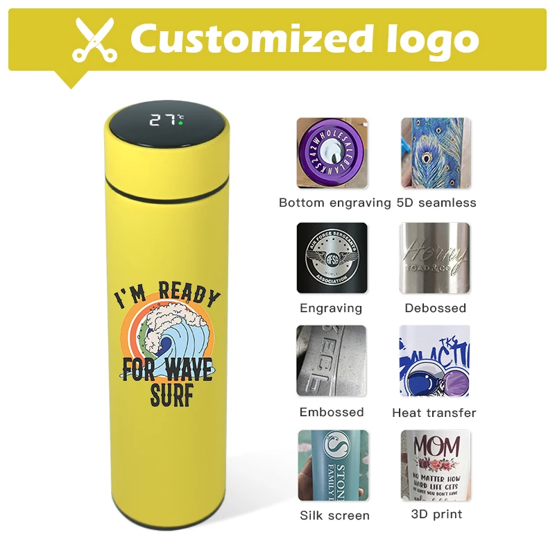 Factory in Stock 17oz LED Temperature Display Thermal Vacuum Flask Matte Rubber Paint Stainless Steel 500ml Smart Water Bottle