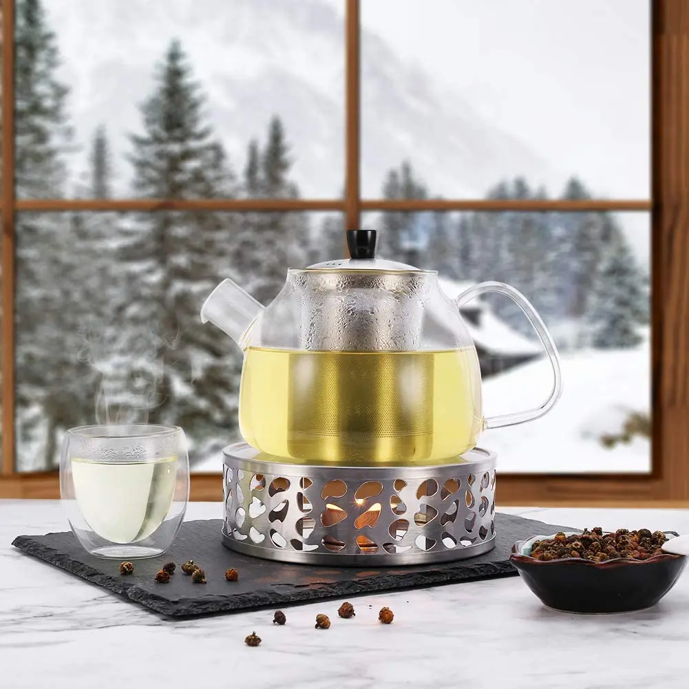 Ecooe 1500mL Teapot with Teapot Warmer, Glass Teapot with Stainless Steel  Infuser, Glass Teapot Warmer - Ecooe