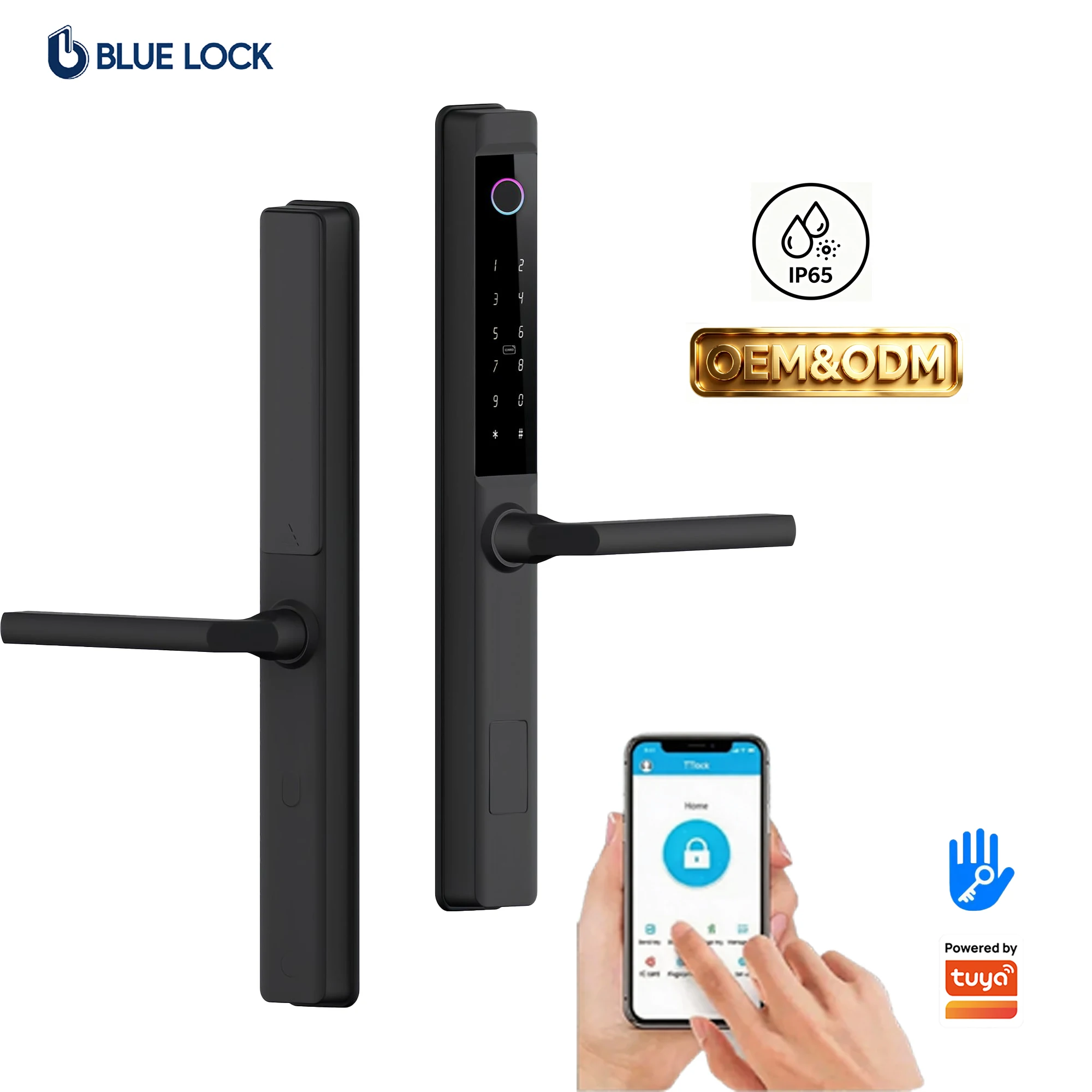 Bluelock Waterproof TTlock Fingerprint Password Unlock Outdoor Tuya Narrow Profile Aluminum Smart Door Lock Keyless Access