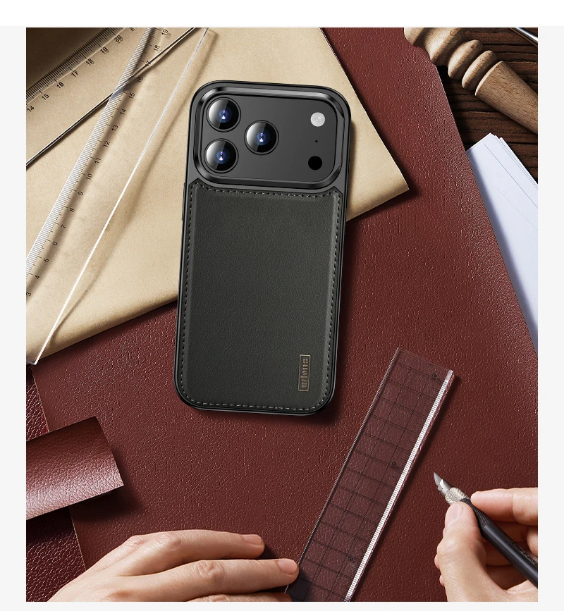 product premium leather cover with wireless charging luxury magnetic case with rotatable lens bracket elegant design for iphone 17 pro-8