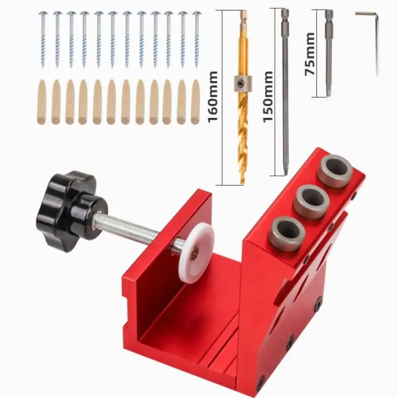 TEBAK W-145 Pocket Hole Jig Set Woodwork Guide Joint Woodworking Tool Adjustment Pocket Dowel Hole Jig Carpentry Locator