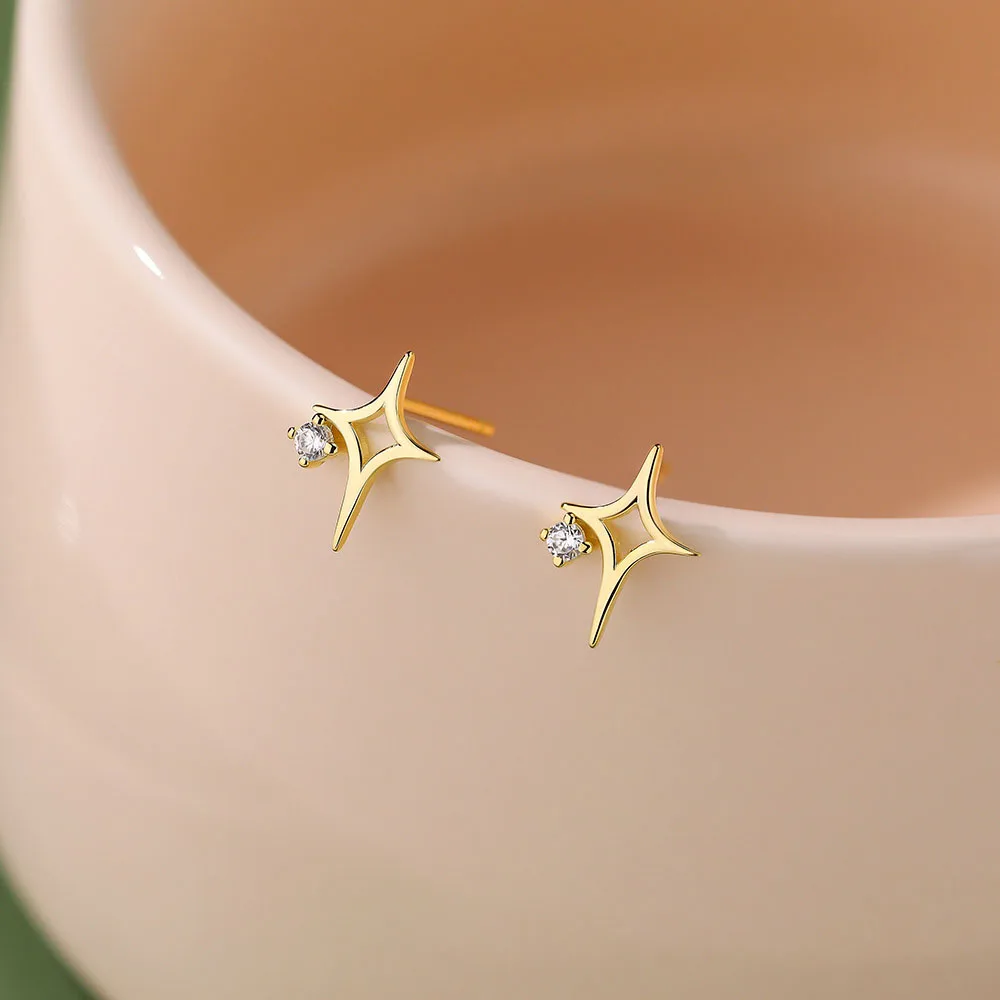 Crystal Zircon North Star Hollow Star S925 Sterling Silver Stud Earrings for Women Jewelry Accessories YB-XY-425