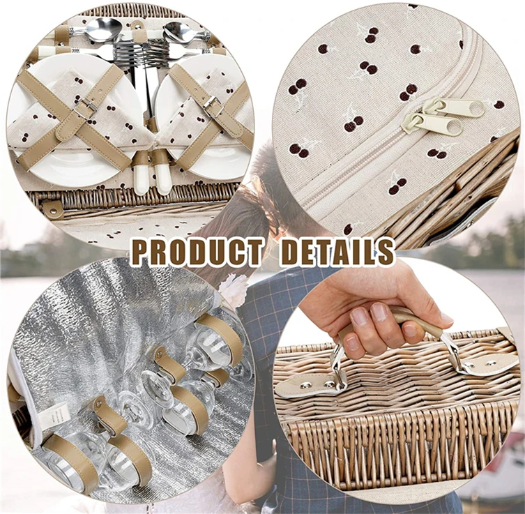 Spring Basket Antique Factory Handbag Holiday Leather Details for Two Outdoor Vietnam Weaving Storage Small Picnic Baskets