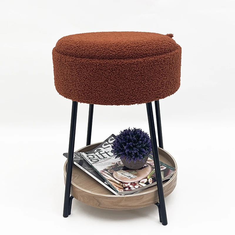 Living Room Bedroom Footstool Velvet Storage Ottoman Stools With Storage Round Footrest Stool With Tray