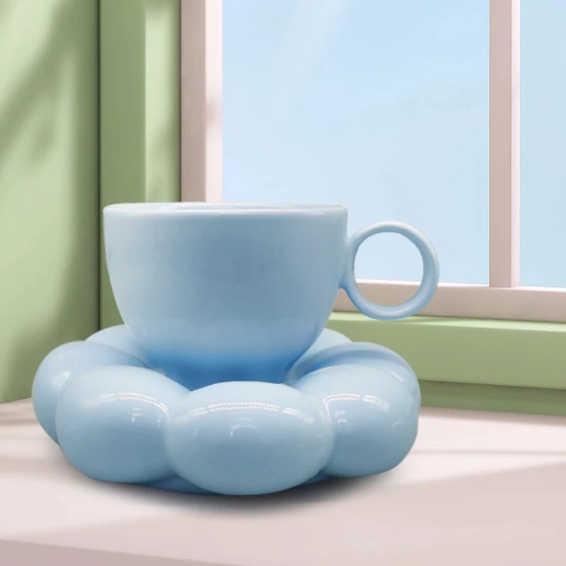 2023 New Design INS Net Red Macaron Series Ceramic  Cups Sunflower Coffee Ceramic Cups and Saucers