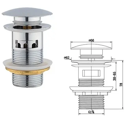 Universele push-down wastafelafloopfilter messing met anti-verstoppingshaaropvangmand voor de Britse markt