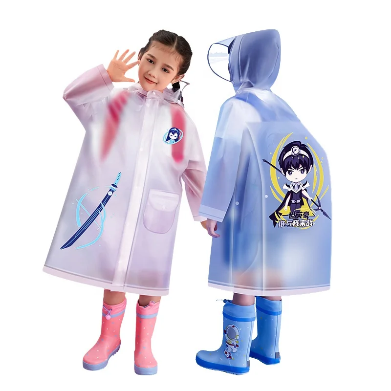 Manufacturer all season child white raincoat sleeve school bag rain coat for kids travel