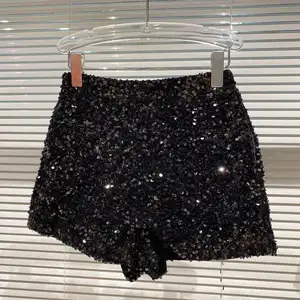 Wholesale Spring 2026 New Fashion Elegant Sexy Full Sequin Shiny Heavy Industry Zipper Women's Shorts