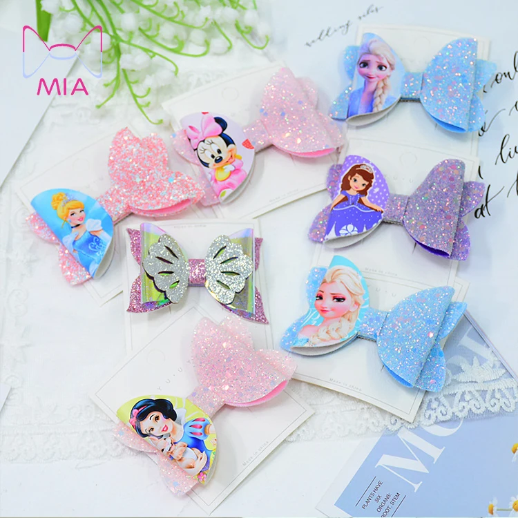 Girls Handmade 4 baby/toddler small white & pink Glitter Hair Bow clips 