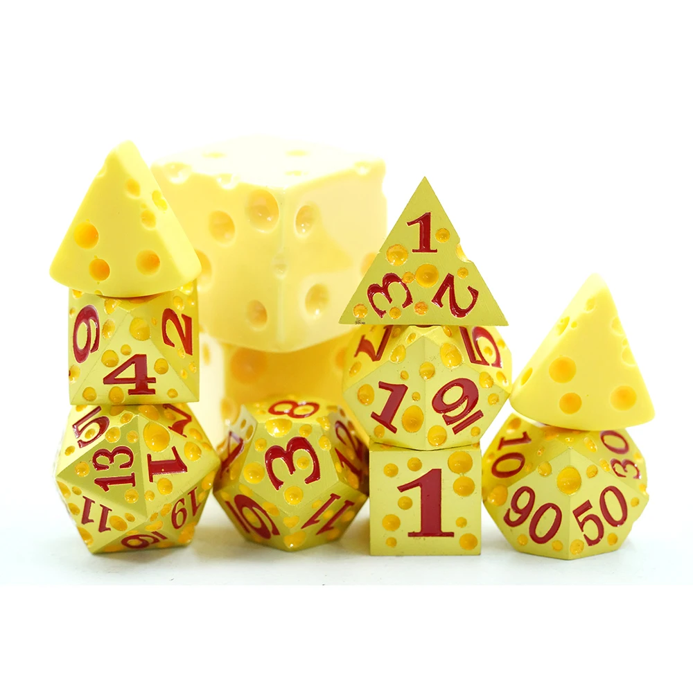 Gold Cheese Polyhedral Metal Dice Set With Red Number Custom Logo 6 Sided 20 Sided for Board Games
