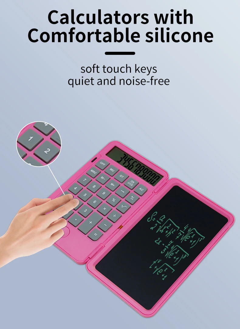 12-Digit Calculator With Writing Tablet Desk Calculator Large Display Basic Office Calculators 6'' LCD Writing Board