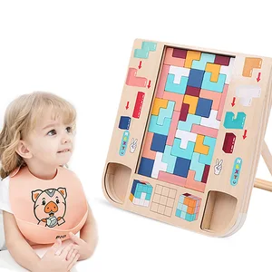 Montessori Children's Classic Intelligence Tangram Brain Teaser Puzzle Game Educational Wooden Russian Blocks Toys for Kids