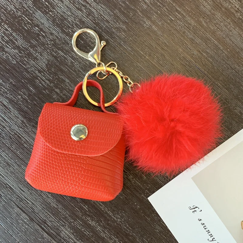Mini Borsa Creativa in Pelle PU con Pompon in Pelliccia, Simpatico Ciondolo a Sfera Pelosa con Catena di Perle, Portachiavi, Ciondolo per Borsa e Computer