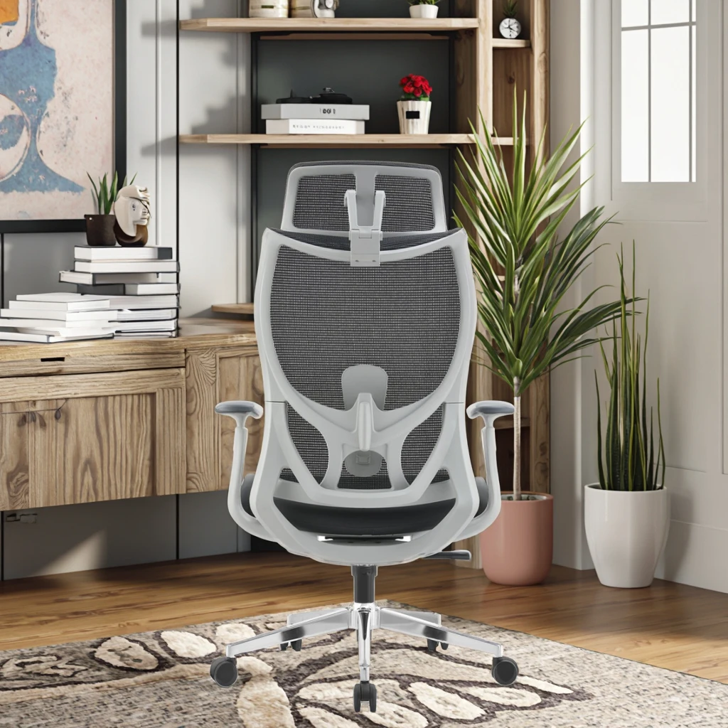 Conference Office Chair Dual Adjustable Lumber Support Multifunctional Headrest PU Fixed Armrests 3.0 Locking Mechanism 6
