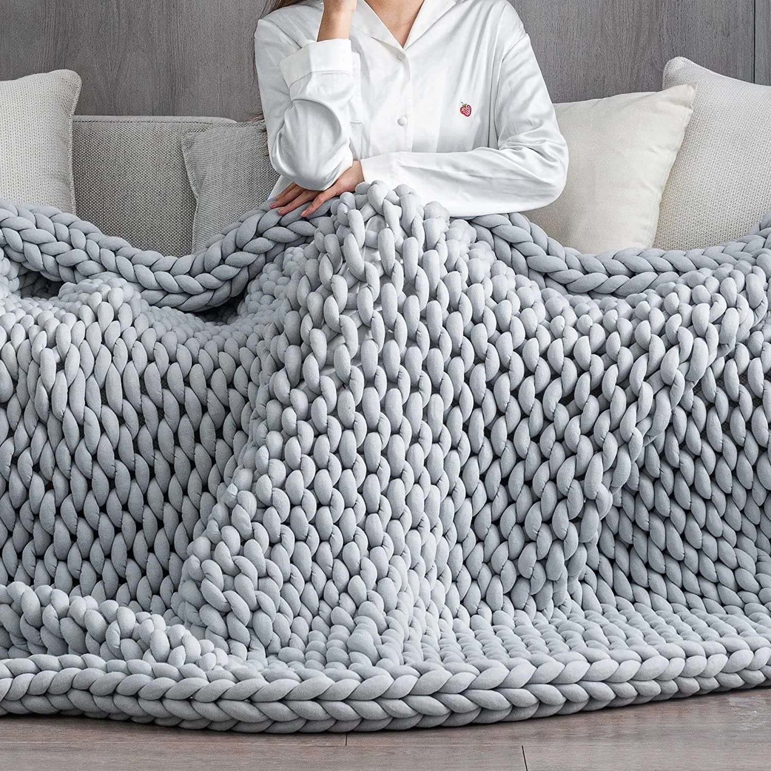 Wholesale Hand Made Knitted Weighted Blanket Chunky Knit Weighted Throw