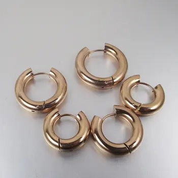 5mm Rose Gold Stainless Steel Hoop Earring Cute Big Circle s Huggie Jewelry Men Women