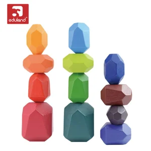 Hot Selling Wooden Rainbow Colored Stone Blocks Creative Puzzle for Children Color Cognitive Enlightenment Kitchen Food Toys