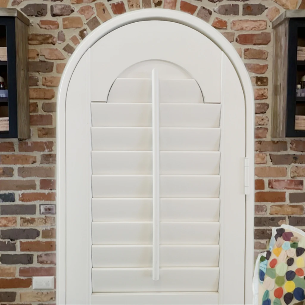 Customizable Wood Shutter with Center Tilt Rod for Everyday Use Featuring Any Shape & Horizontal Pattern