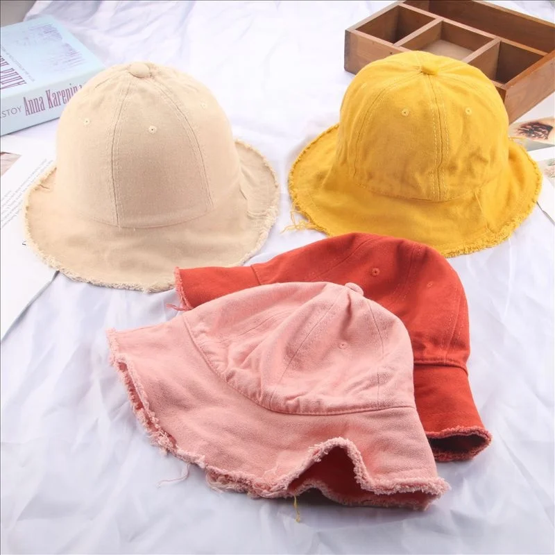 Wholesale Spring Summer Blank Solid Canvas Cotton Anti UV Sun Baby Toddler Bucket Cap Hat for Kids Children Fashion Casual Dress
