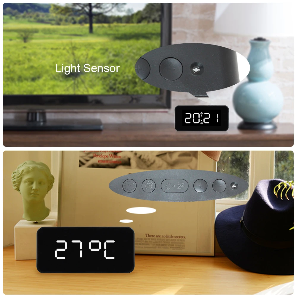 Digital LED Alarm Clock Mirror Electronic Table Watches Home Living Room Modern Design Automatic Backlight Alarm Clock