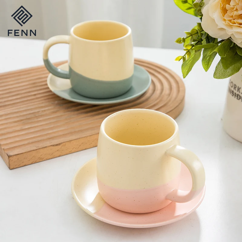 product fenn new fashion creative mug handmade splash ink mug unique porcelain dessert plate ceramic speckled coffee mug cup and saucer-59