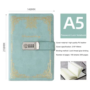 Hot Sale PU Leather A5 Digital Password Lock Notebook Foil Stamping Diary for College High School