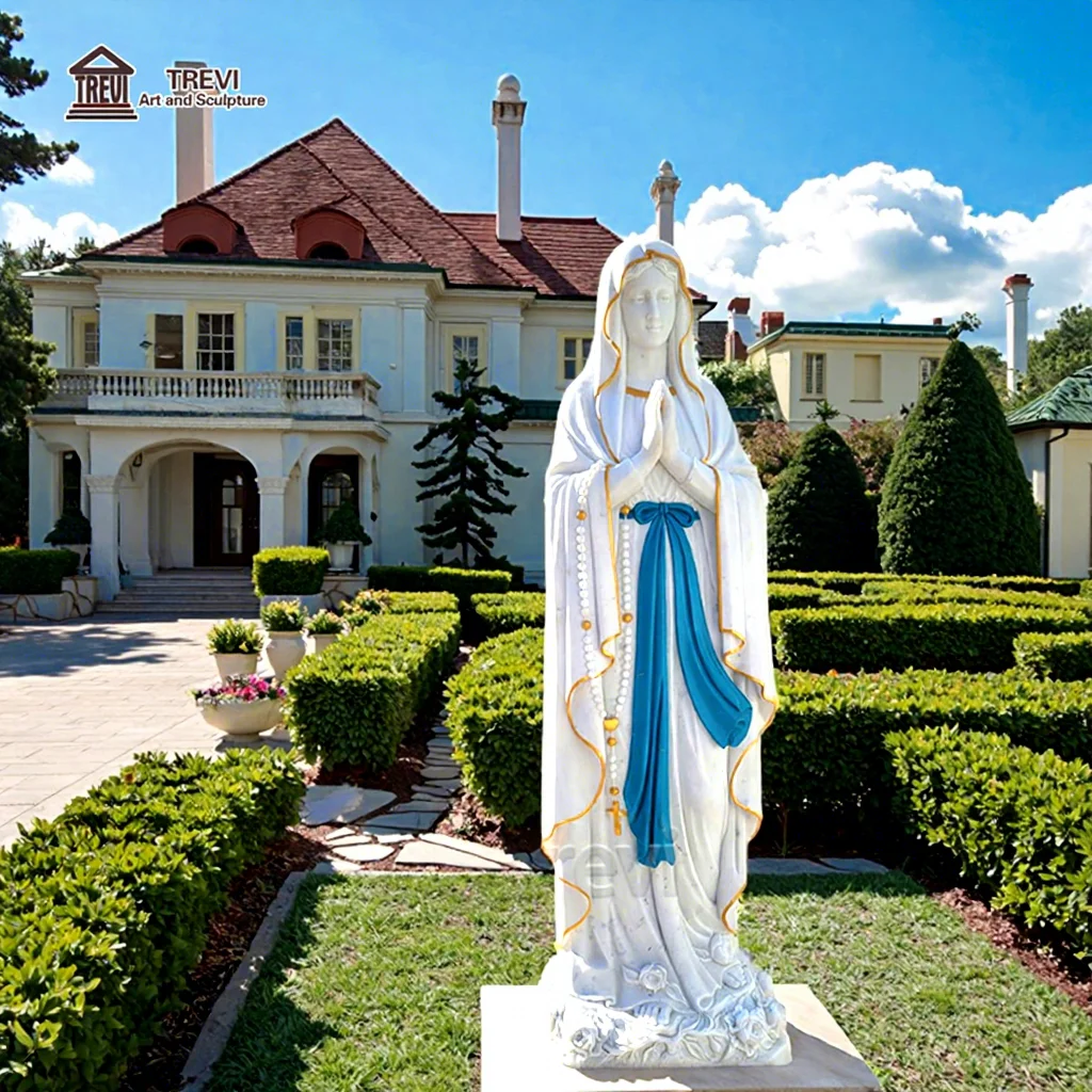 TREVI Classic Painted Marble Stone Virgin Mary Statues Religious Figure Sculpture for Catholic Church