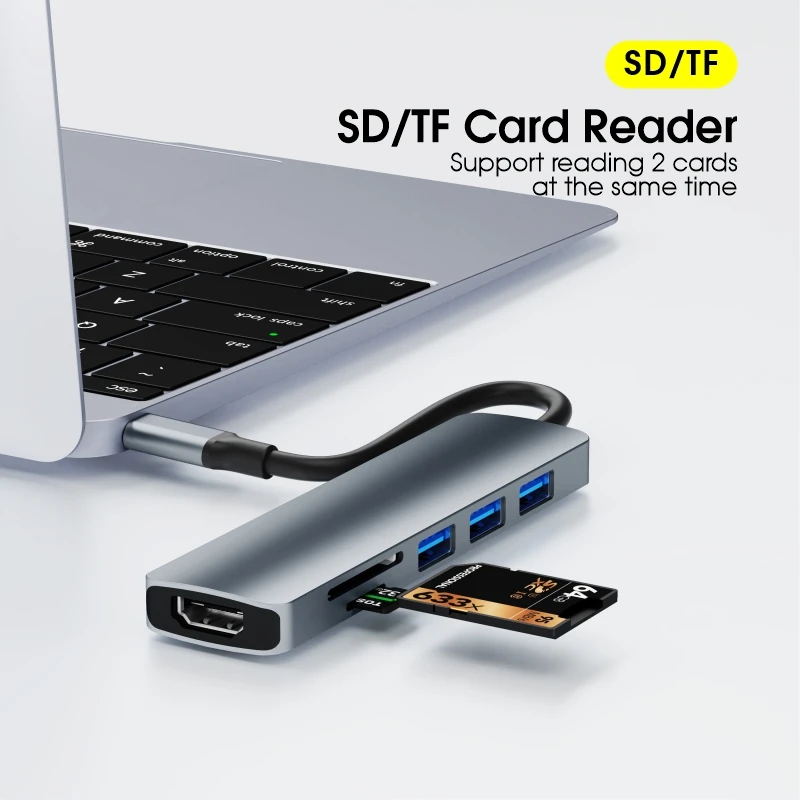Алюминиевый USB-концентратор 6 в 1 для Macbook Pro Тип C 3 0 4K HDTV SD