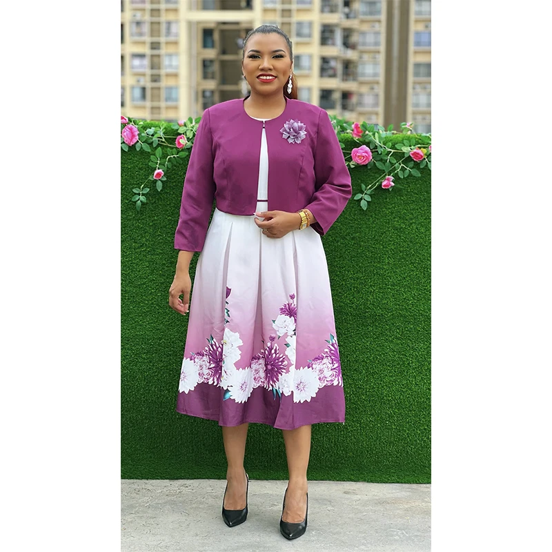 Elegant Plus Size Suit with Flora Print for Office Women