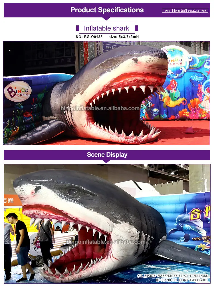 Customized 5x3.7x3 Meters Giant Inflatable Shark Head For Decoration ...