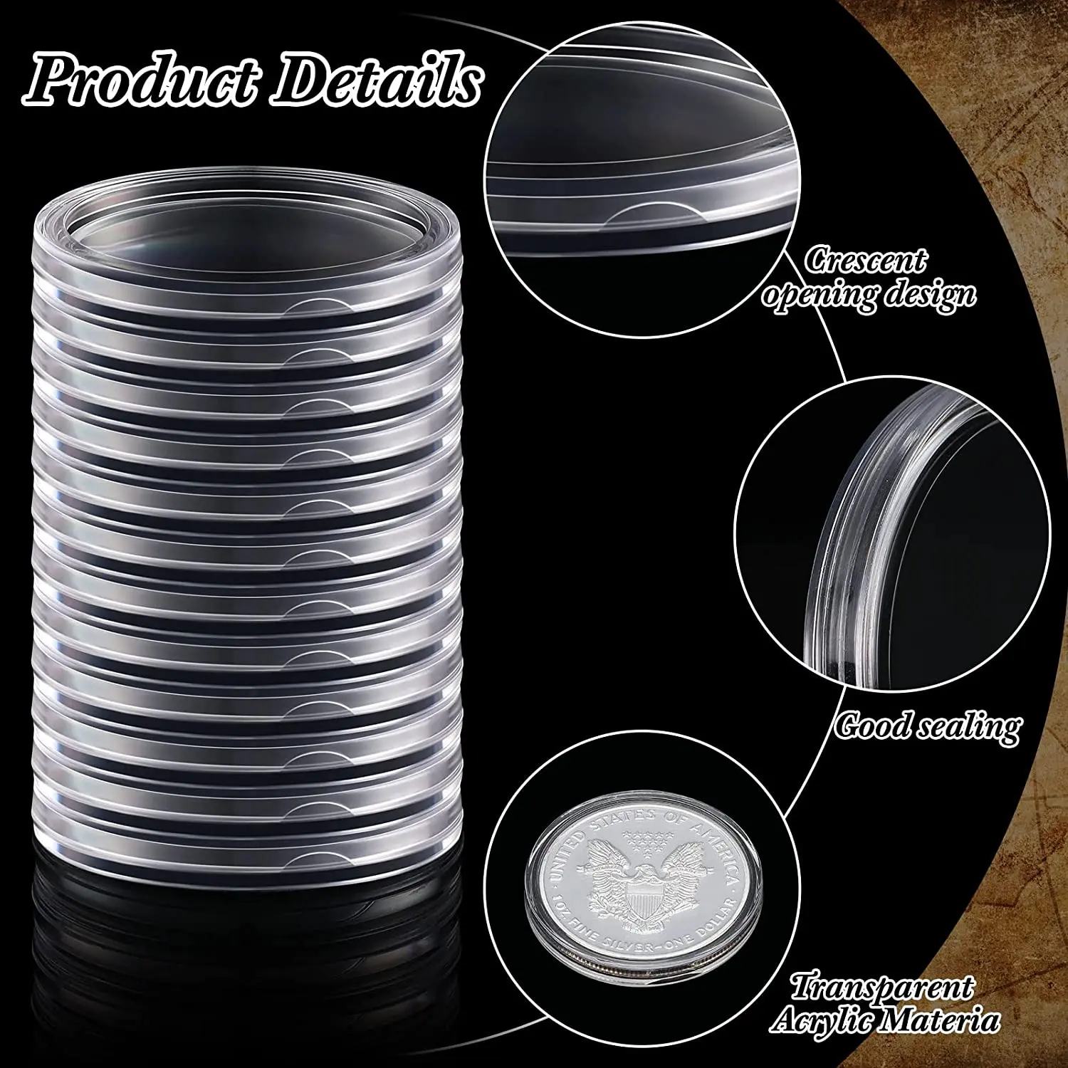 Estuche De Plata De 39 Mm, Cápsulas Redondas De Monedas De Barra De Plata, Soporte De Monedas De Dólar De Plata, Soporte De Monedas De Dólar De Plata Transparente Para Redondas De