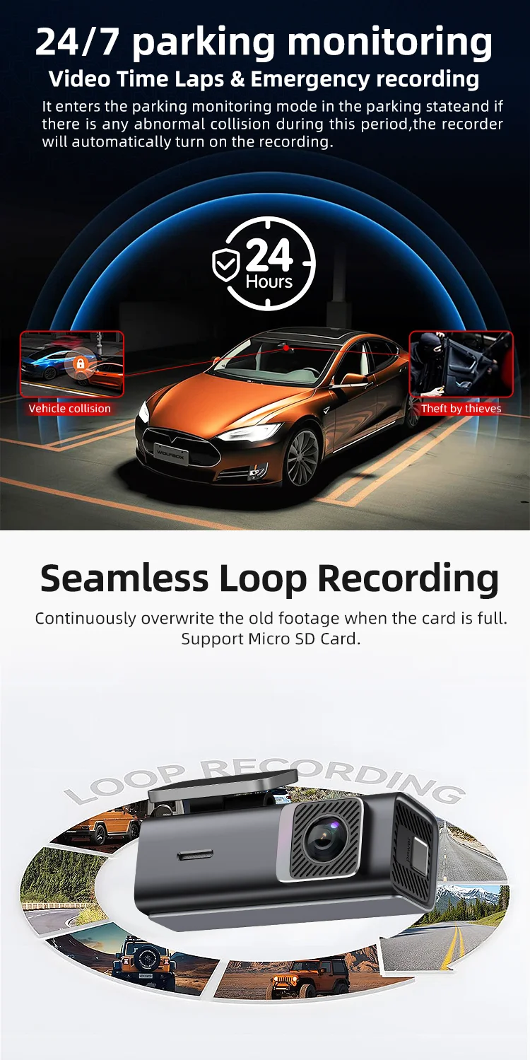 Factory Outlet Wholesale Dash Cam 1080p Black Box with Voice WiFi and Mobile APP G-sensor 24-Hours Parking Monitoring manufacture