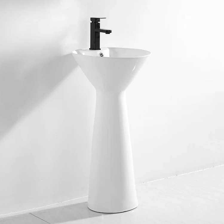 Customized White Ceramic Pedestal Wash Basin Price Unique Shape