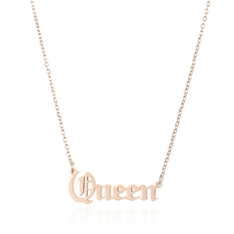 2021 European and American best-selling stainless steel English pendant QUEEN letter collarbone chain necklace for women