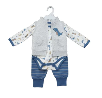 2023 New born baby clothes hot selling Boys winter clothing sets jacket baby cute patched confortable romper long pant 3 in one