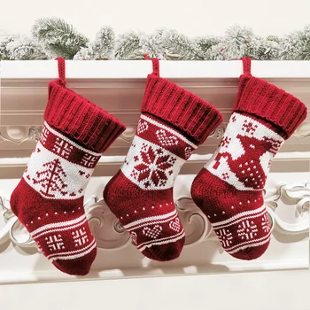 New wool knit socks Elk hanging Christmas decorations gift bag 9 inch candy Christmas socks